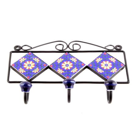 Navy Blue Yellow Sunflower Tiles Hooks